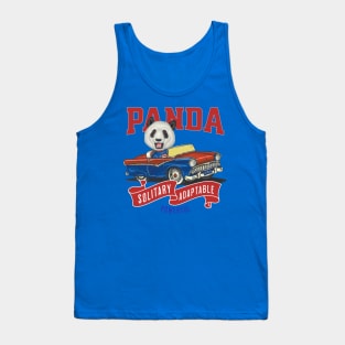 Funny and Cute Panda driving a vintage classic car to a parade with red white and blue flags Tank Top